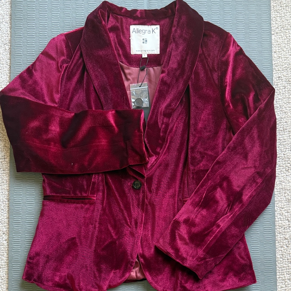 Allegra K Women's Velvet Blazer in Deep Wine